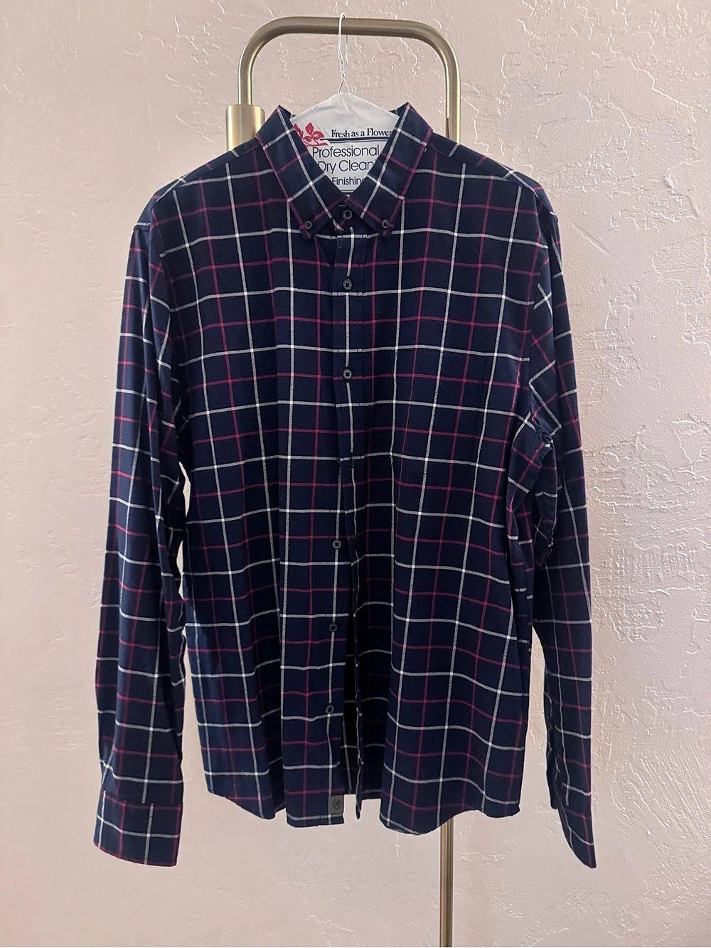 Banana Republic Luxe Flannel Untucked Slim Fit Plaid Shirt Blue & Red Large